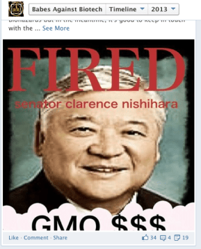 The tactics of the Babes Against Biotech against Sen. Nishihara Image